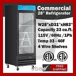 23 Glass Door Merchandiser Refrigerator Beverage Cooler Swing Door 23cu. Ft. NSF