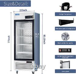 27 Commercial Glass Door Refrigerator, 1 Door Reach-In Merchandiser 23 Cu. Ft
