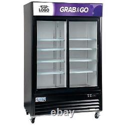 40 Black Sliding Glass Door Merchandiser Refrigerator with LED Lighting