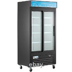 40 Black Sliding Glass Door Merchandiser Refrigerator with LED Lighting