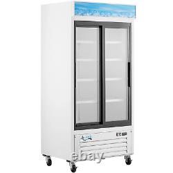 40 White Sliding Glass Door Merchandiser Refrigerator with LED Lighting