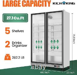 45 Commercial Refrigerator Beverage Cooler 2 Glass Door Full-Size Merchandiser