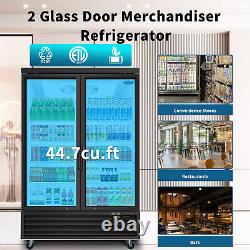 54'' Commercial Glass 2 Door Merchandiser Refrigerator with LED Lighting Display