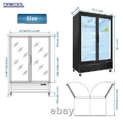 54'' Commercial Glass 2 Swing Door Merchandiser Refrigerator with LED Lighting