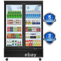 54'' Commercial Glass 2 Swing Door Merchandiser Refrigerator with LED Lighting