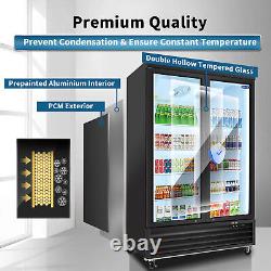 54'' Commercial Glass 2 Swing Door Merchandiser Refrigerator with LED Lighting