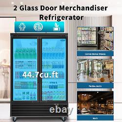 54'' Commercial Glass 2 Swing Door Merchandiser Refrigerator with LED Lighting