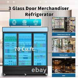 70 Cu. Ft Commercial Glass 3 Doors Merchandiser Refrigerator Display Cooler ETL