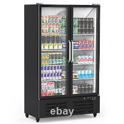 Commercial Refrigerator, 2 Glass Door Fridge Upright Beverage Cooler With Shelves