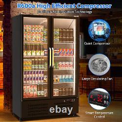 Commercial Refrigerator, 2 Glass Door Fridge Upright Beverage Cooler With Shelves