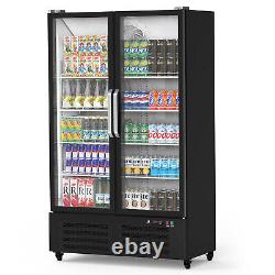 Commercial Refrigerator, 2 Glass Door Fridge Upright Beverage Cooler With Shelves