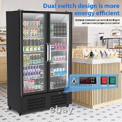 Commercial Refrigerator, 2 Glass Door Fridge Upright Beverage Cooler With Shelves