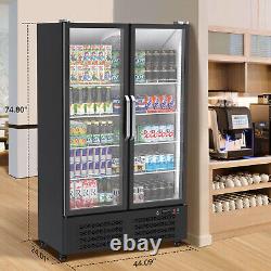 Commercial Refrigerator, 2 Glass Door Fridge Upright Beverage Cooler With Shelves