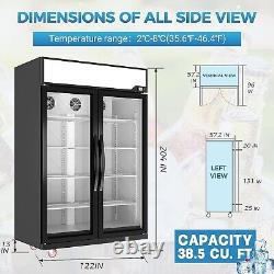 Commercial Refrigerator 2 Glass Doors Beverage Cooler Merchandiser 39 Cu. Ft New
