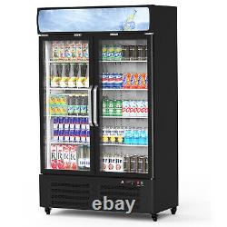 Commercial Refrigerator, Display Fridge Upright Beverage Cooler Double Glass Door