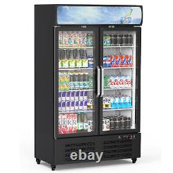 Commercial Refrigerator, Display Fridge Upright Beverage Cooler Double Glass Door