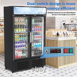 Commercial Refrigerator, Display Fridge Upright Beverage Cooler Double Glass Door