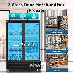 Glass 2 Swing Doors Freezer Merchandiser Commercial Frozen Display 44.7 Cu. Ft