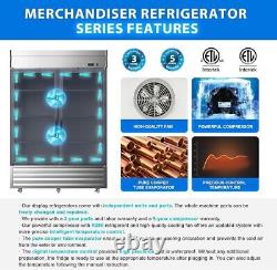 Merchandiser Commercial Reach In Stainless Steel Refrigerator 2 Glass Doors New