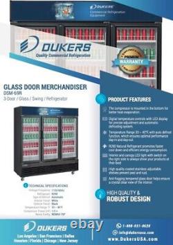 NEW Dukers DSM-69R Commercial Glass Swing 3-Door Merchandiser Refrigerator