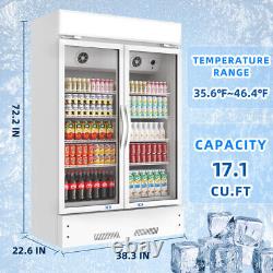 New Merchandiser Refrigerator 2 Glass Doors Commercial Beverage Cooler 18 Cu. Ft