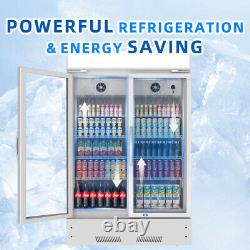 New Merchandiser Refrigerator 2 Glass Doors Commercial Beverage Cooler 18 Cu. Ft
